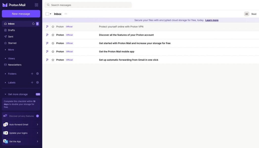 ProtonMail Simpele Interface