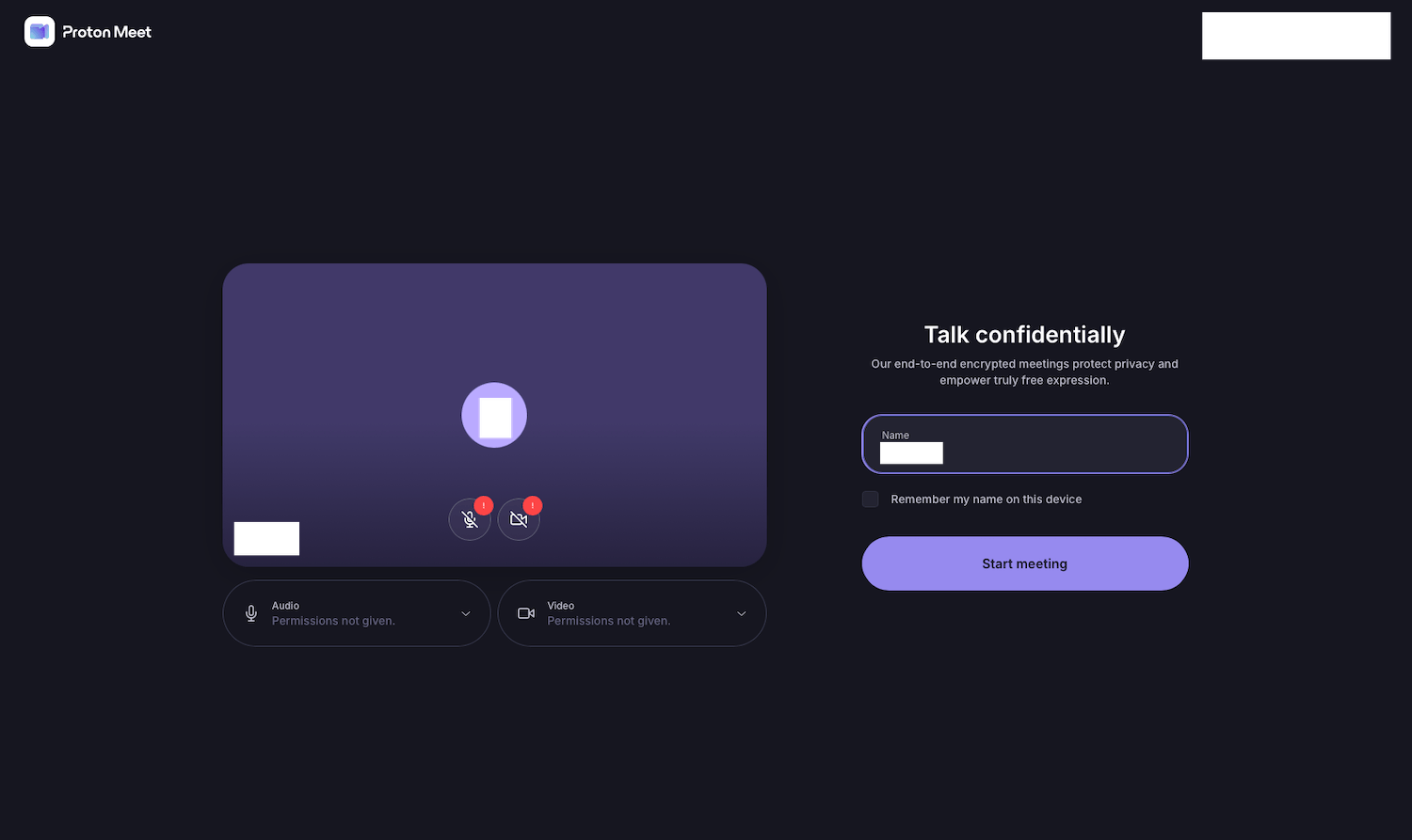 Proton Meet Anzeigenamen festlegen