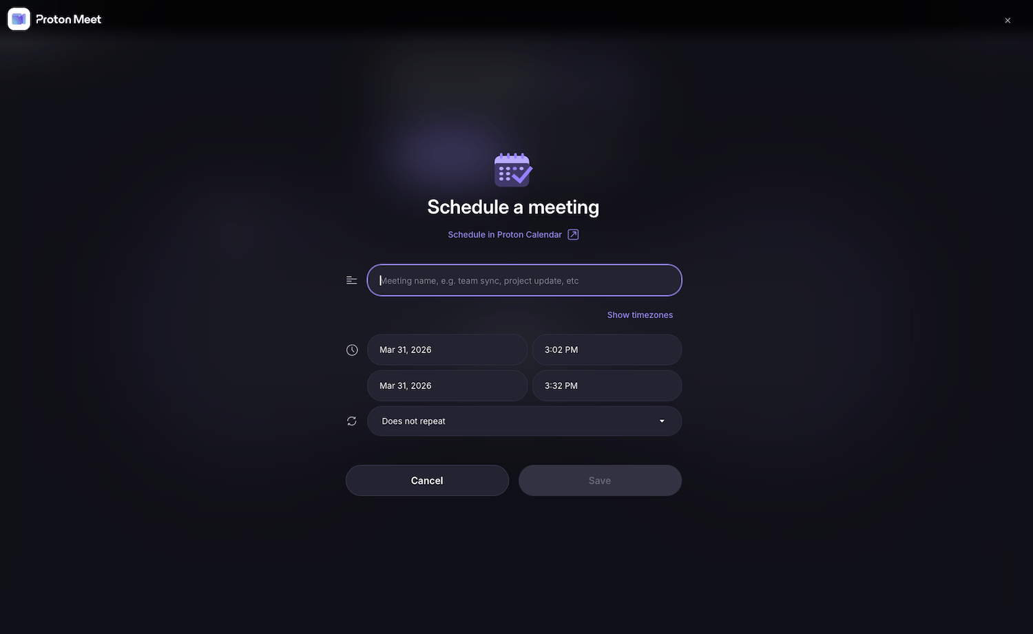 Proton Meet Meeting planen