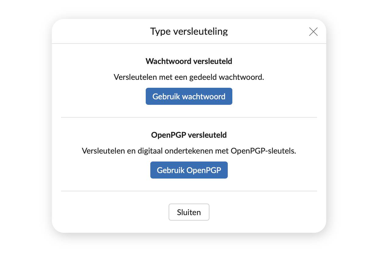 Mailfence Verschlüsselungsoptionen beim Senden