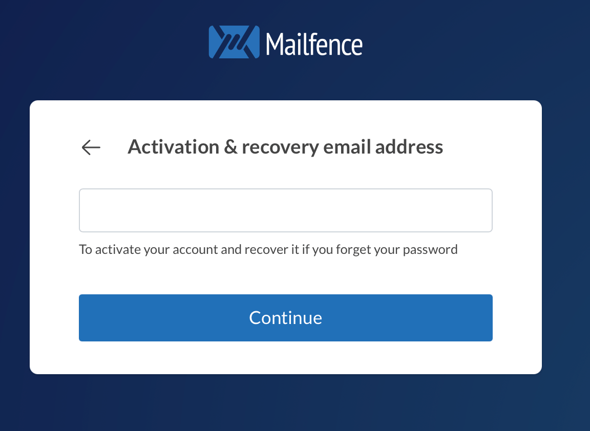 Mailfence fragt nach Wiederherstellungs-E-Mail